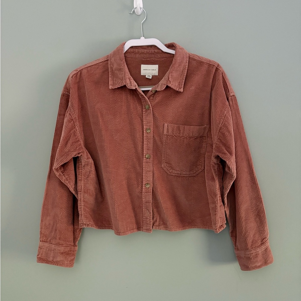 American Eagle Cropped Corduroy Button-Down Shacket Size S - Picture 2 of 10